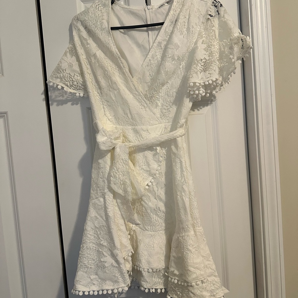 Elegant White Lace Wrap Dress